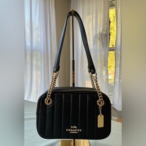 COACH Cammie Shoulder Bag w Linear Quilting Nappa Leather Gold Chain Tag C8151